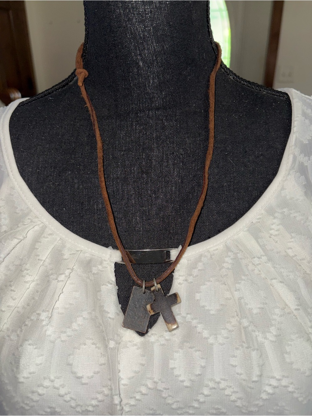 Brown Suede Cord Cross Pendant Necklace -
